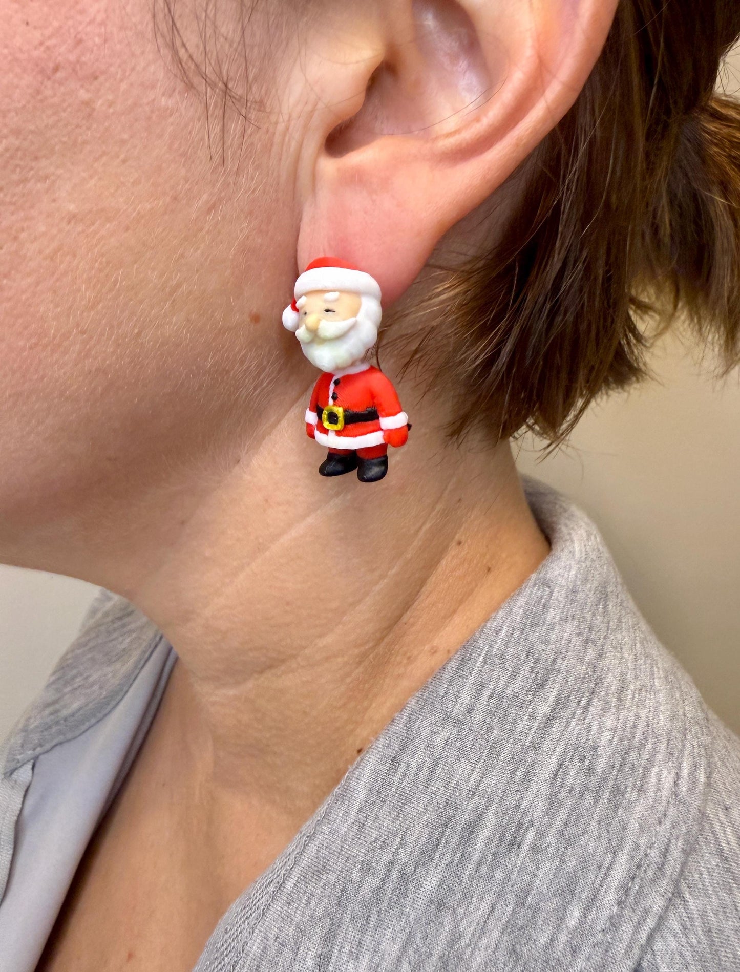 Santa Dangle Earrings | Christmas Earrings | Holiday Jewelry | Cute Santa Earrings | Festive Lightweight Earrings | Christmas Gift