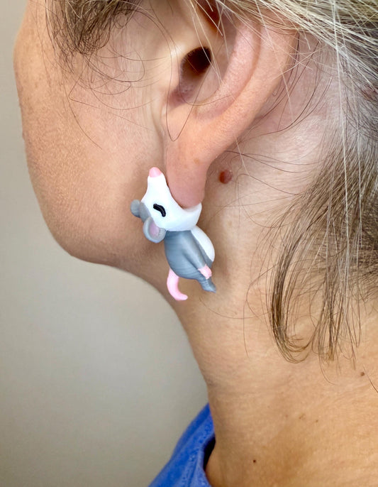 Possum Chomper Earrings | Funny Possum Earrings | 3D Printed Possum Jewelry | Opossum Earrings | Trash Cat Earrings | Quirky Animal Gift