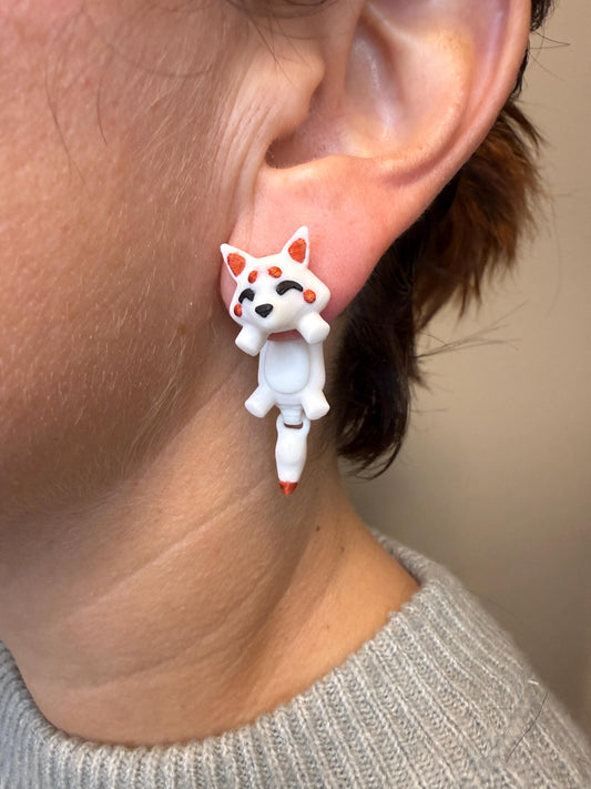 Japanese Kitsune Earrings | Fox Spirit Jewelry | Anime Style Earrings | Mythical Fox Dangles | Cute Fantasy Earrings