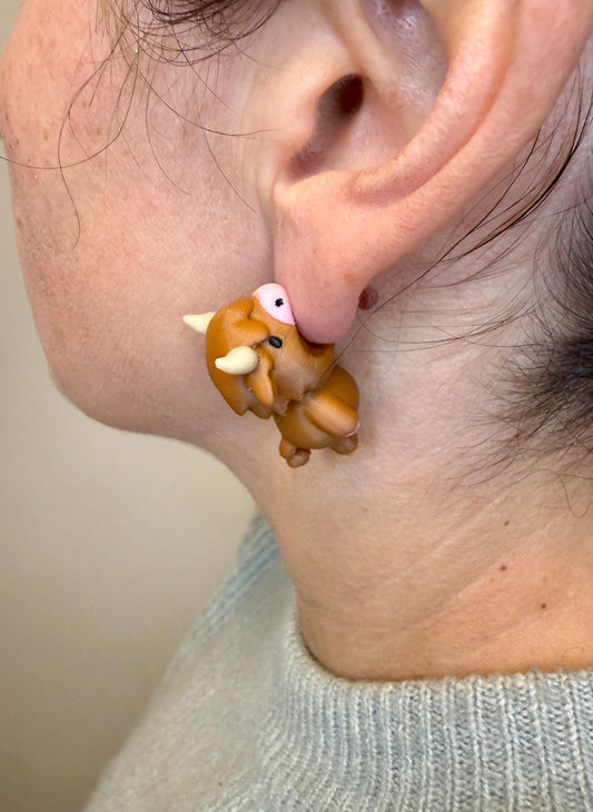 Highland Cow Chomper Earrings | Funny Cow Earrings | Farm Animal Jewelry | Cute Cow Gift | Animal Chomp Earrings