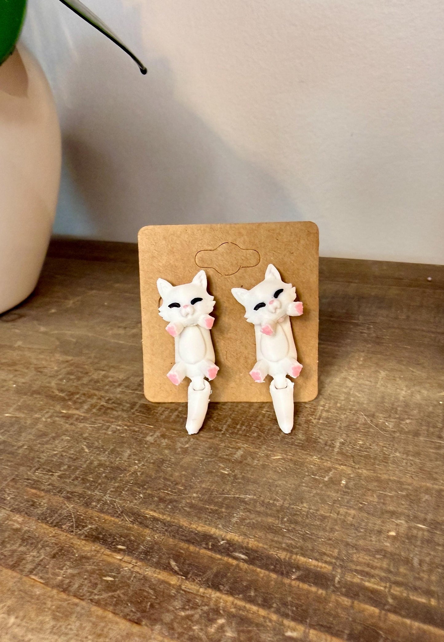 White Cat Dangle Earrings | Cute Cat Jewelry | Kawaii Cat Earrings | Cat Lover Gift | Lightweight Animal Dangles
