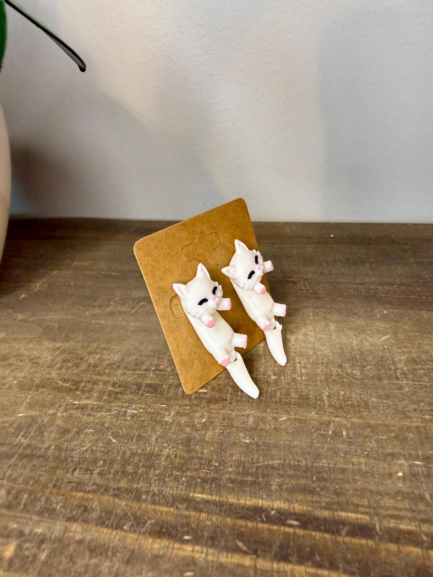 White Cat Dangle Earrings | Cute Cat Jewelry | Kawaii Cat Earrings | Cat Lover Gift | Lightweight Animal Dangles