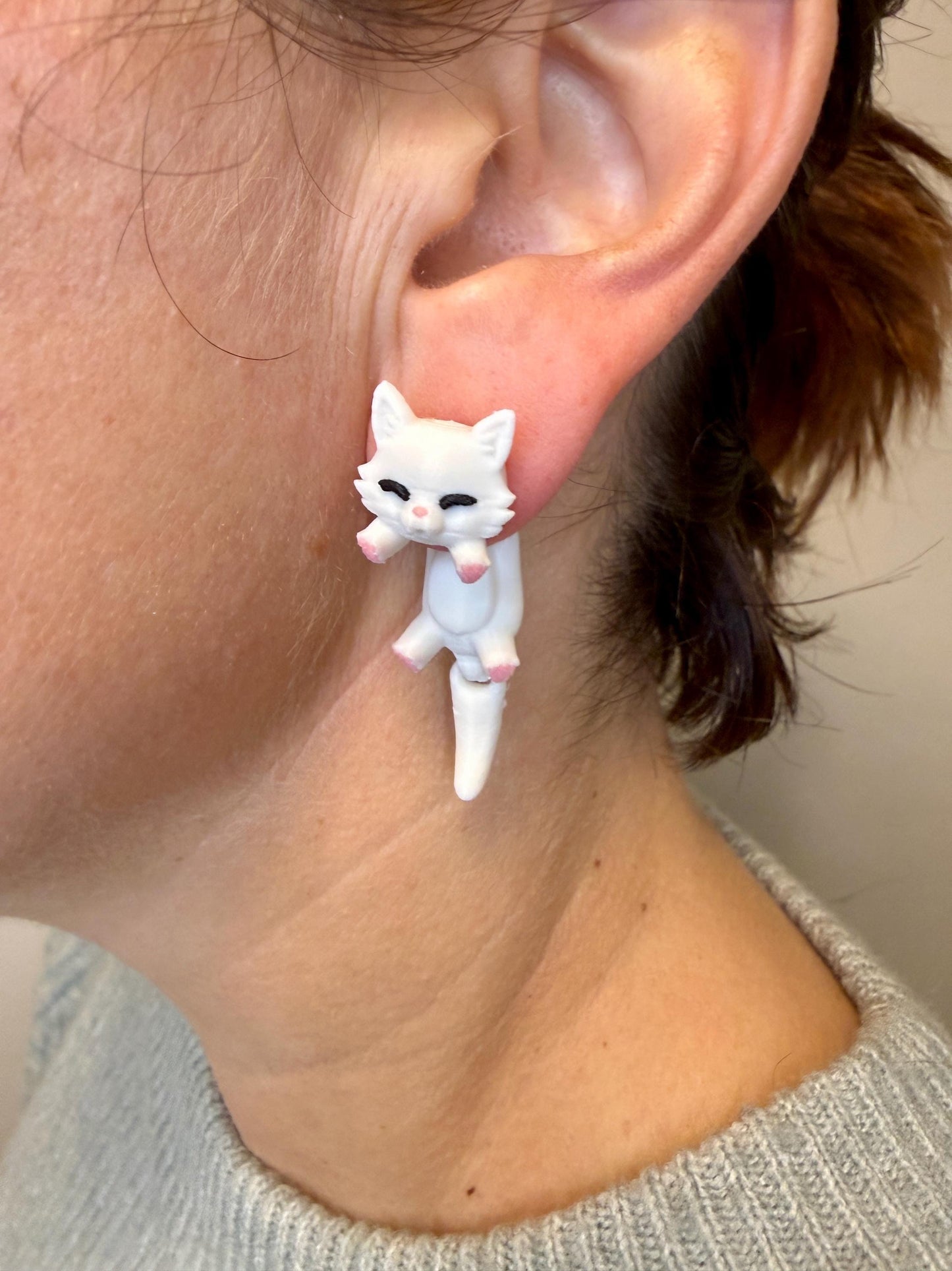 White Cat Dangle Earrings | Cute Cat Jewelry | Kawaii Cat Earrings | Cat Lover Gift | Lightweight Animal Dangles