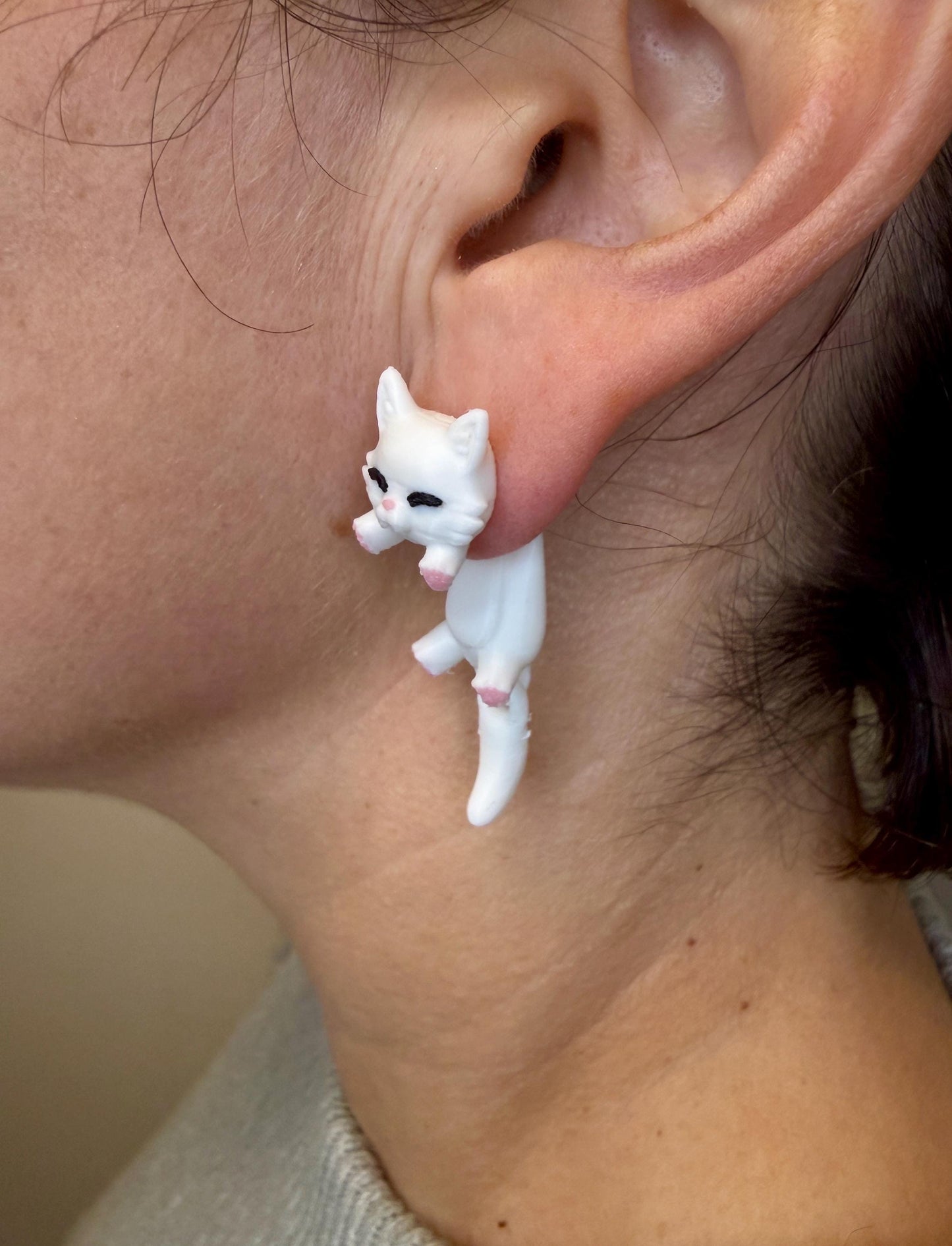 White Cat Dangle Earrings | Cute Cat Jewelry | Kawaii Cat Earrings | Cat Lover Gift | Lightweight Animal Dangles