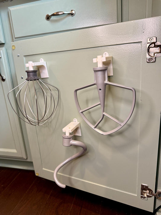KitchenAid Attachment Holder Set | Stand Mixer Accessory Organizer | Cabinet Door Storage | Twist-On Mount | 3 Colors