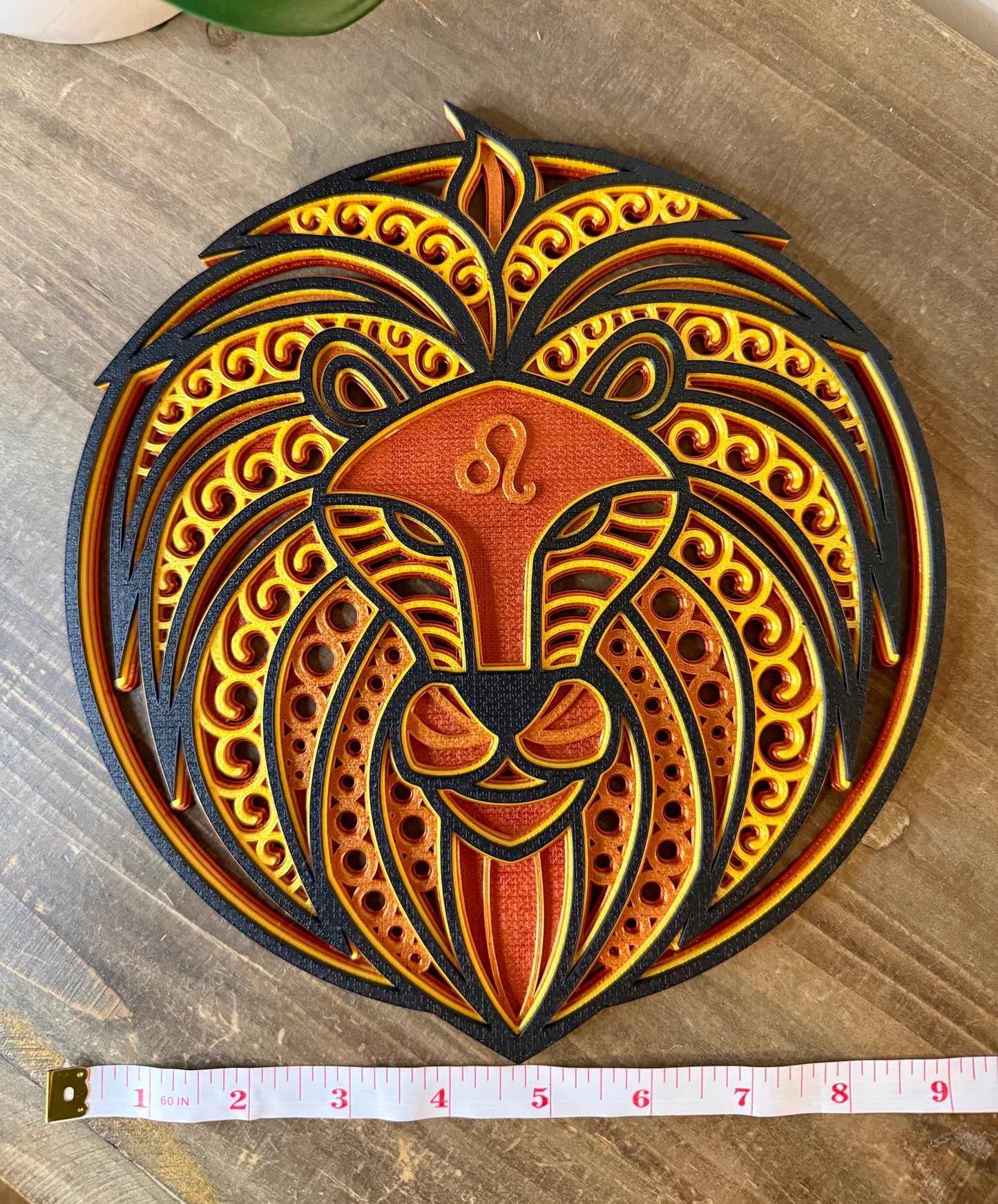 Leo Zodiac Mandala Wall Art | 3D Printed Astrology Decor | Red Copper Yellow Black | Horoscope Gift