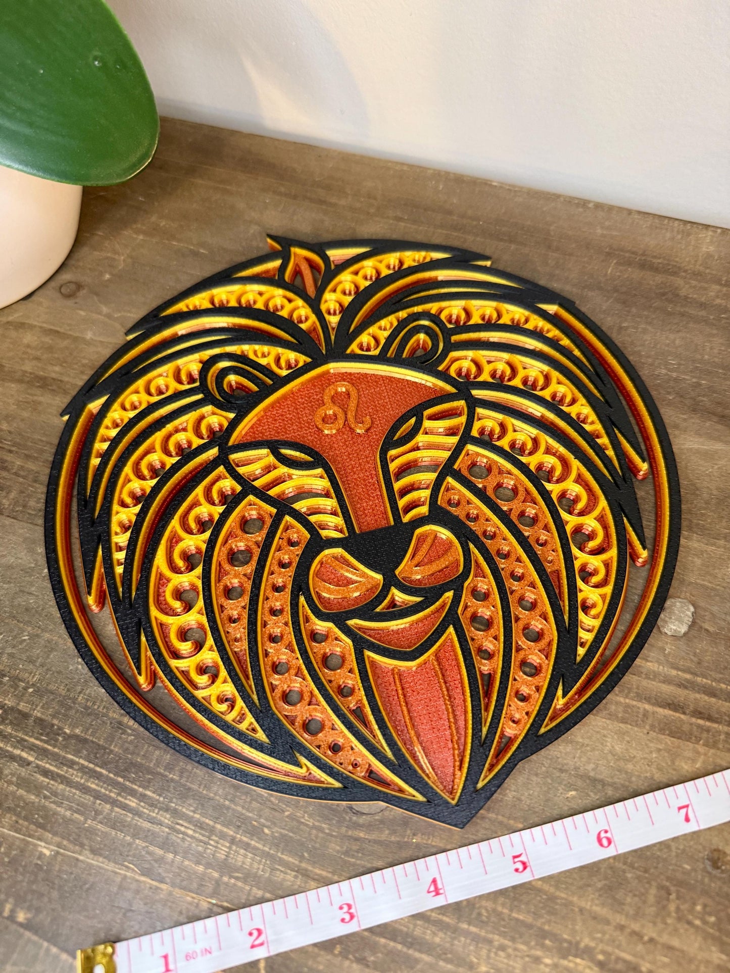 Leo Zodiac Mandala Wall Art | 3D Printed Astrology Decor | Red Copper Yellow Black | Horoscope Gift