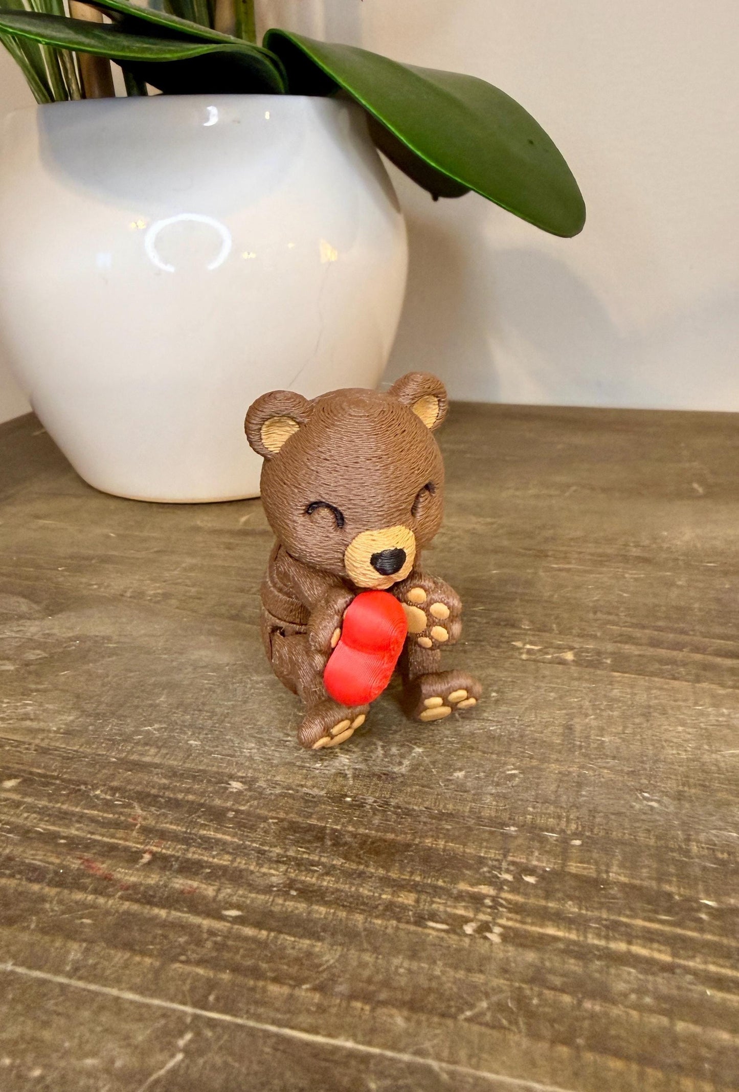 Magnetic Bear Figurine with Heart | 3D Printed Brown Bear | Cute Animal Gift | Bear Desk Decor | Textured Finish