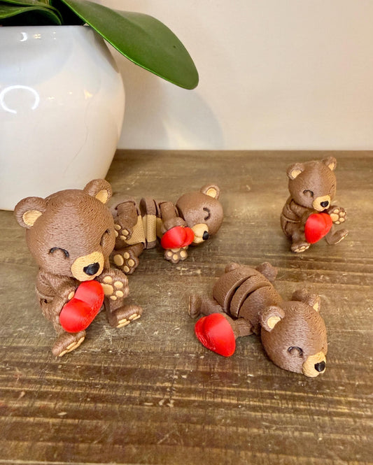 Magnetic Bear Figurine with Heart | 3D Printed Brown Bear | Cute Animal Gift | Bear Desk Decor | Textured Finish