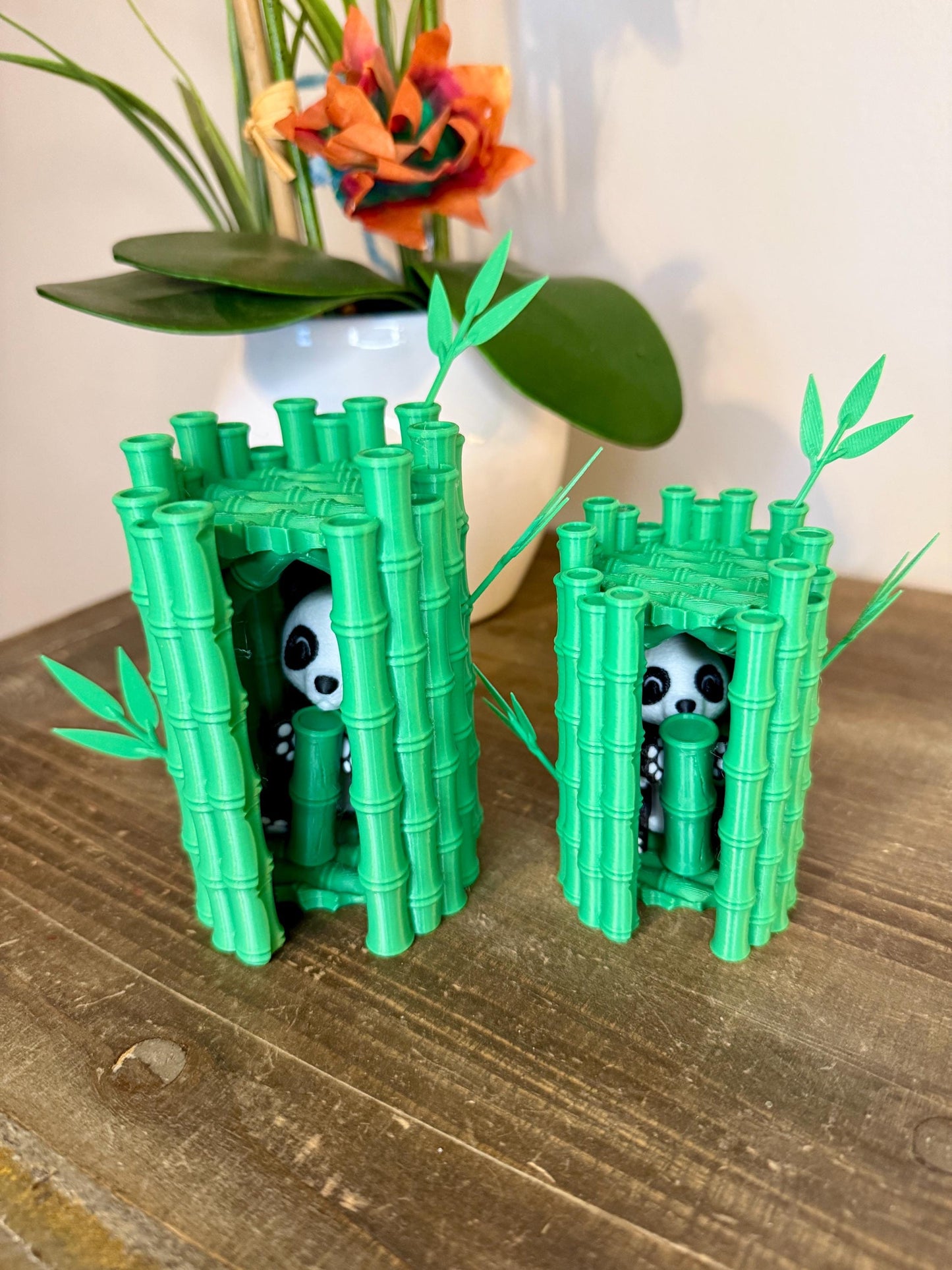 Magnetic Panda Figurine | 3D Printed Panda with Bamboo | Panda Desk Decor | Bamboo Hut Display Option | Small or Regular Size