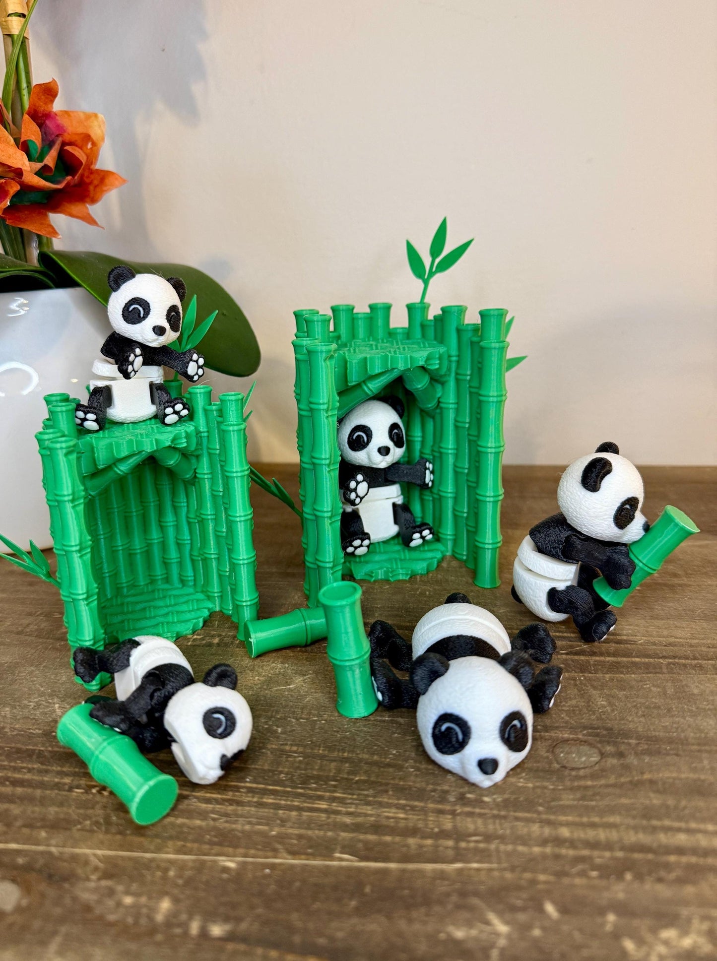 Magnetic Panda Figurine | 3D Printed Panda with Bamboo | Panda Desk Decor | Bamboo Hut Display Option | Small or Regular Size