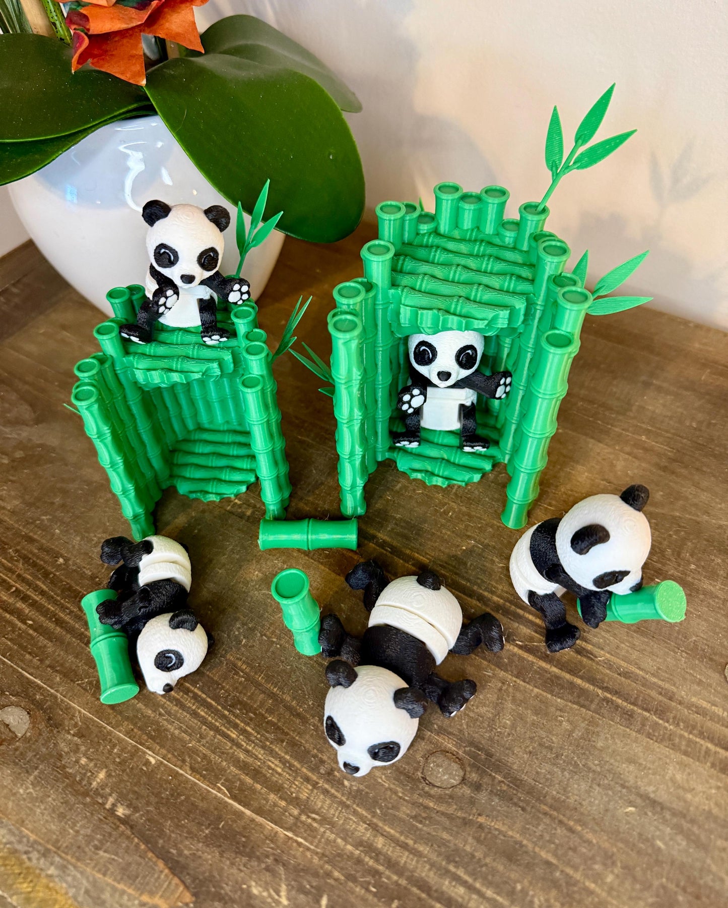 Magnetic Panda Figurine | 3D Printed Panda with Bamboo | Panda Desk Decor | Bamboo Hut Display Option | Small or Regular Size