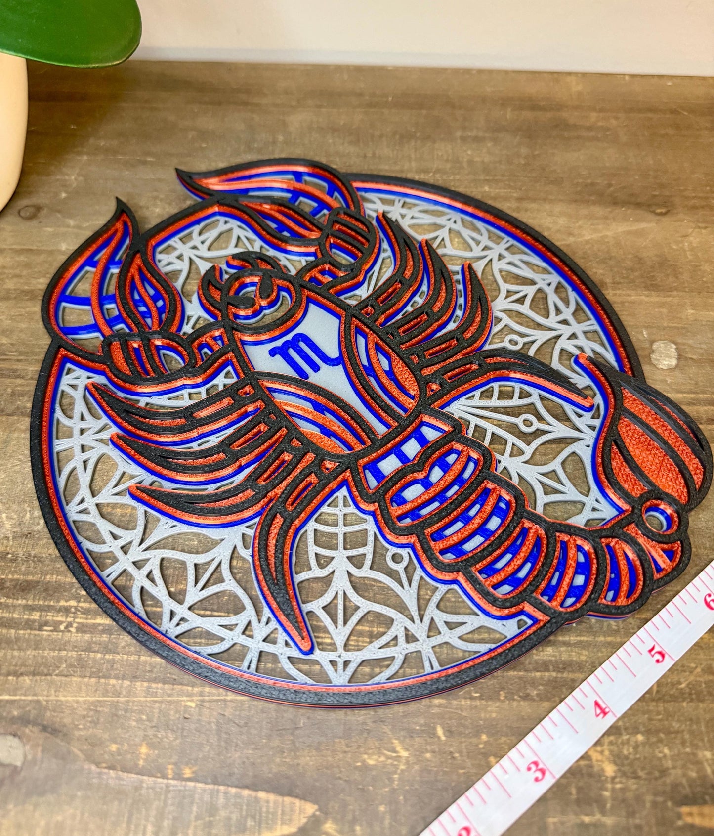 Scorpio Zodiac Mandala Wall Art | 3D Printed Astrology Decor | Grey Blue Red Black | Horoscope Birthday Gift