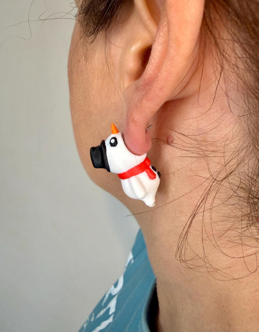 Snowman Chomper Earrings | Funny Christmas Earrings | Winter Jewelry | Holiday Studs | Cute Snowman Gift
