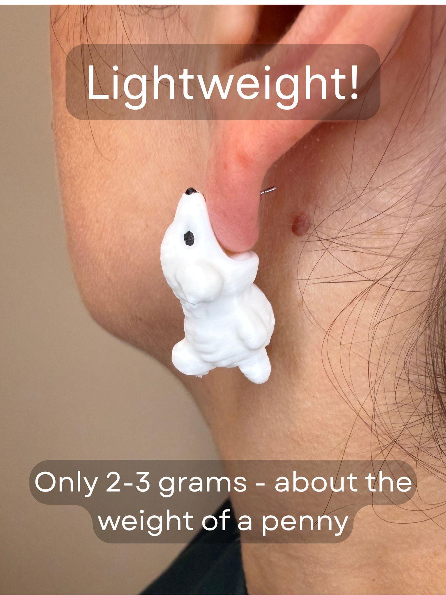 Fluffy White Dog Chomper Earrings | Cute Puppy Dangle Earrings | Dog Lover Gift | 3D Printed Animal Jewelry | Statement Earrings
