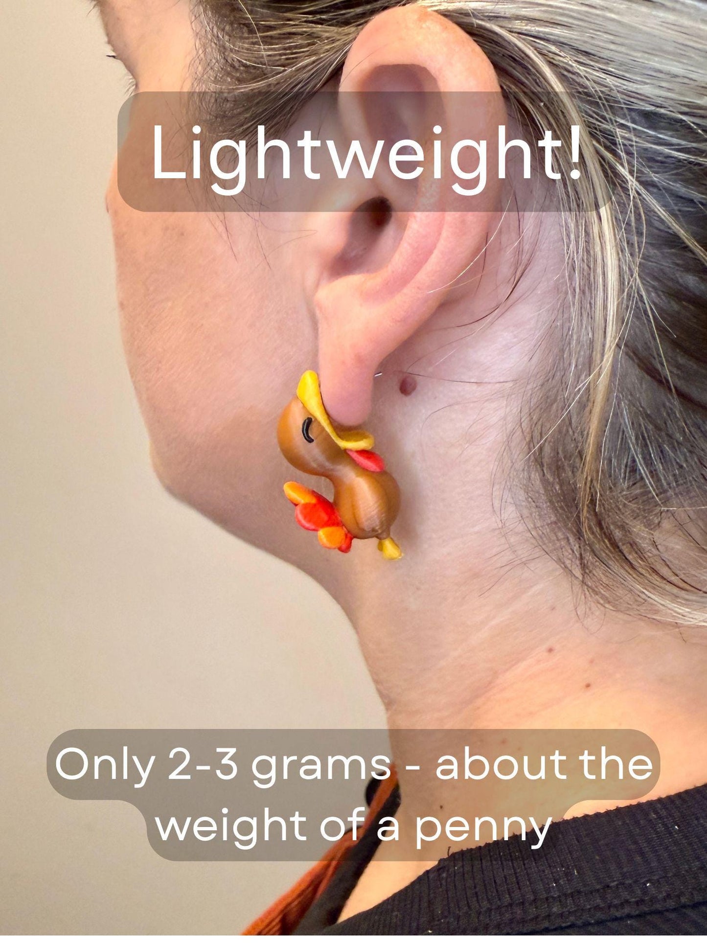 Turkey Chomper Earrings | 3D Printed Fall Jewelry | Thanksgiving Earrings | Funny Holiday Earrings | Quirky Turkey Gift