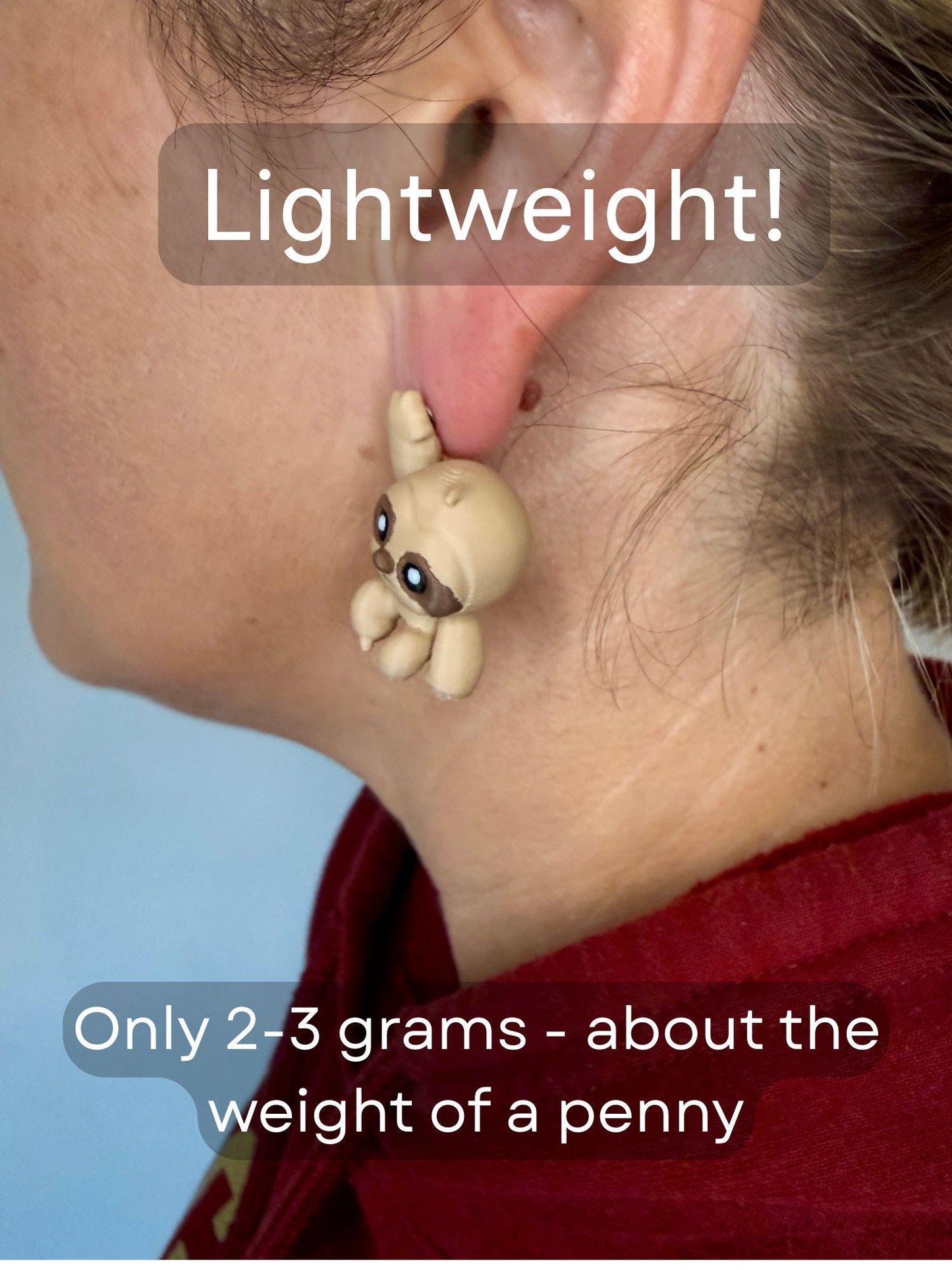 Sloth Hanging Earrings | 3D Printed Animal Jewelry | Cute Sloth Earrings | Funny Hanging Earrings | Quirky Wildlife Gift