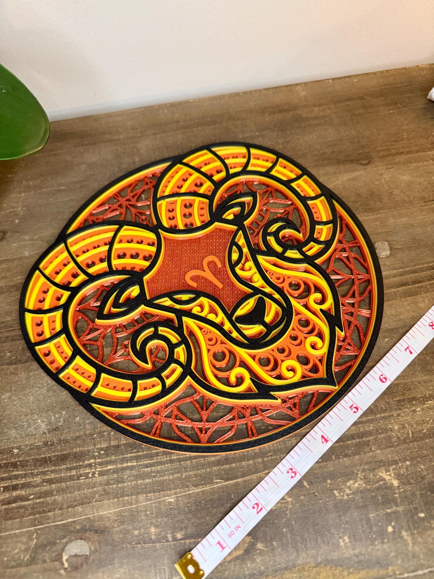 Aries Zodiac Mandala Wall Art | 3D Printed Astrology Decor | Red Orange Yellow Black | Horoscope Gift