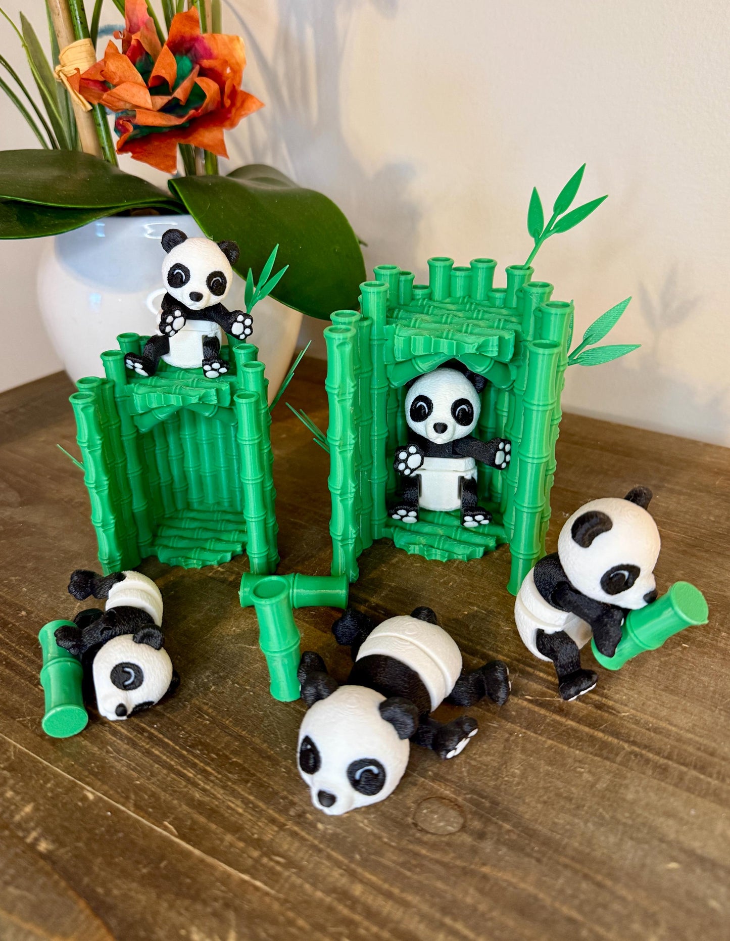 Magnetic Panda Figurine | 3D Printed Panda with Bamboo | Panda Desk Decor | Bamboo Hut Display Option | Small or Regular Size