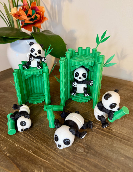 Magnetic Panda Figurine | 3D Printed Panda with Bamboo | Panda Desk Decor | Bamboo Hut Display Option | Small or Regular Size