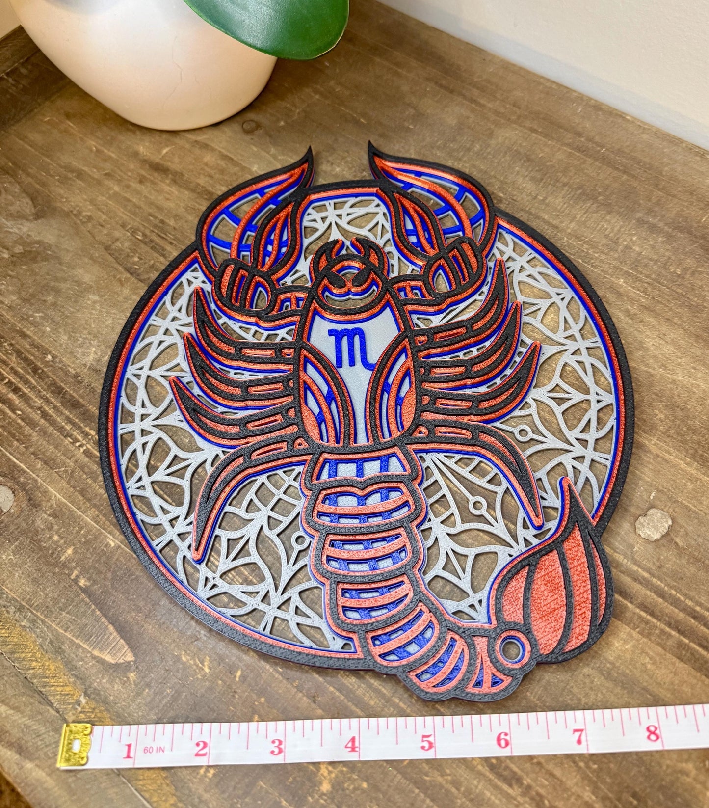 Scorpio Zodiac Mandala Wall Art | 3D Printed Astrology Decor | Grey Blue Red Black | Horoscope Birthday Gift