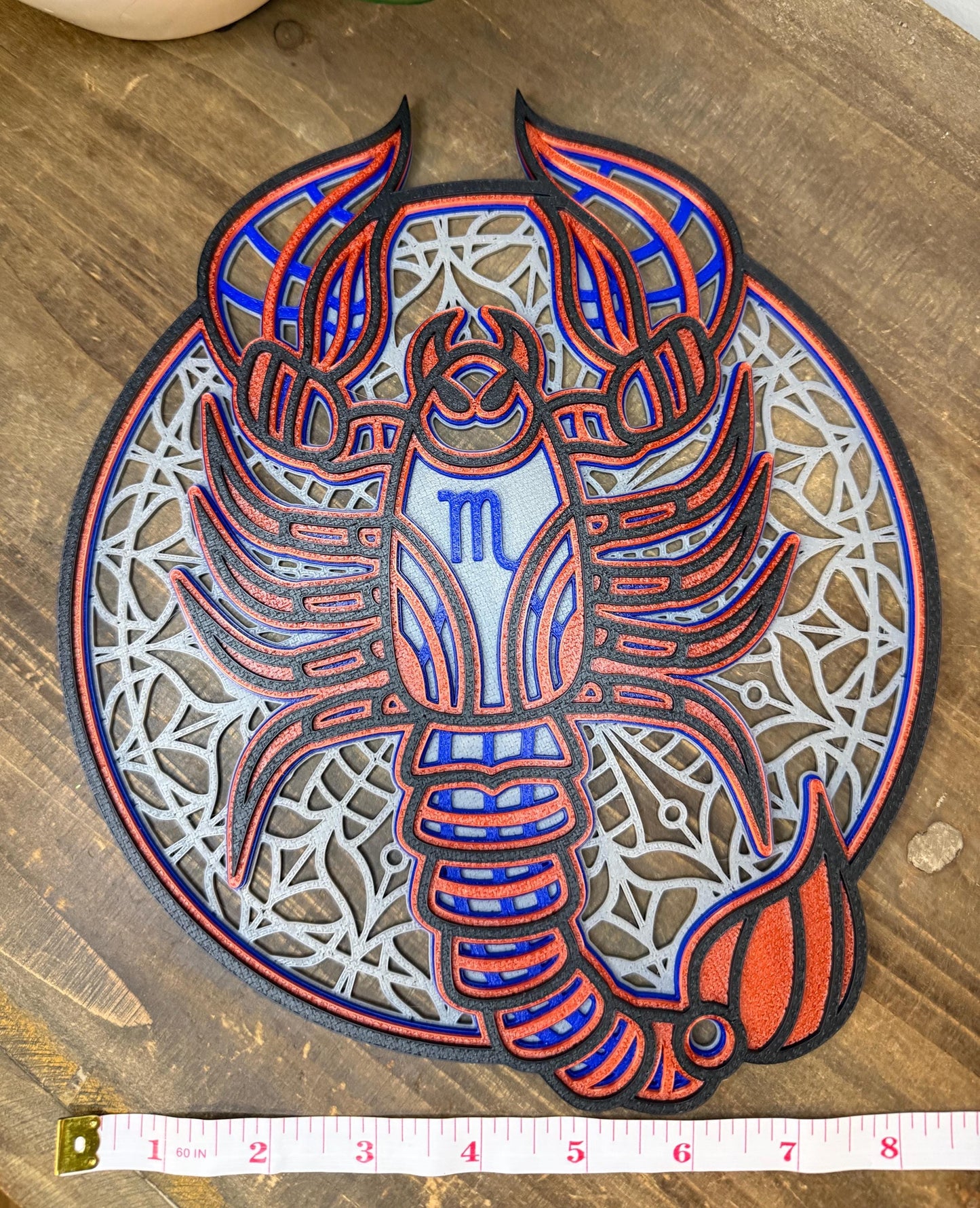 Scorpio Zodiac Mandala Wall Art | 3D Printed Astrology Decor | Grey Blue Red Black | Horoscope Birthday Gift