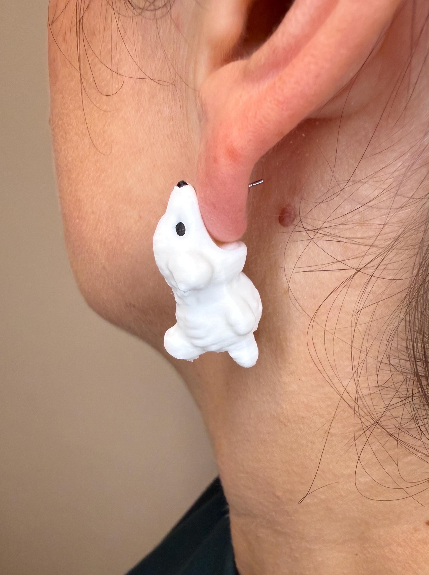 Fluffy White Dog Chomper Earrings | Cute Puppy Dangle Earrings | Dog Lover Gift | 3D Printed Animal Jewelry | Statement Earrings