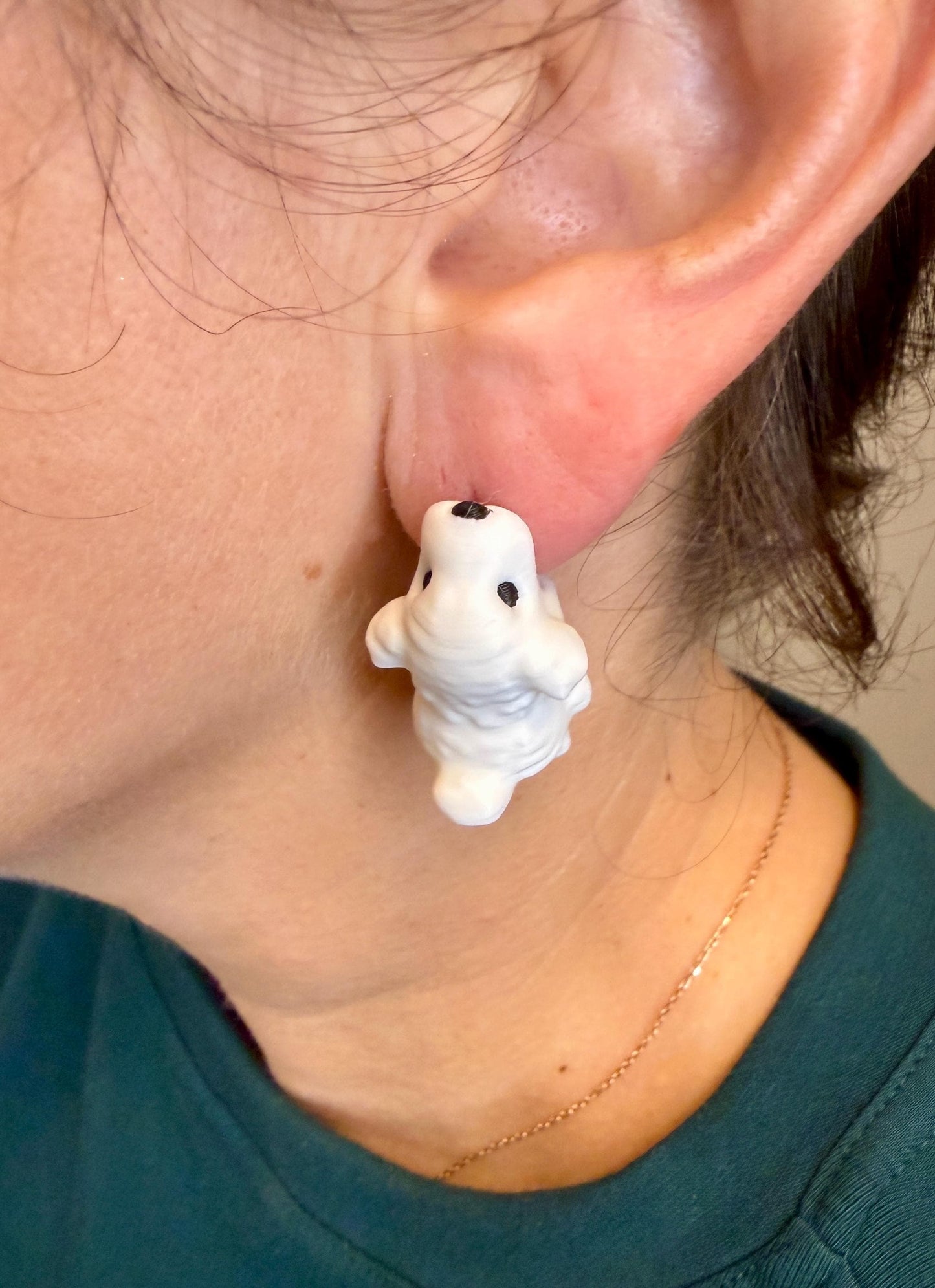 Fluffy White Dog Chomper Earrings | Cute Puppy Dangle Earrings | Dog Lover Gift | 3D Printed Animal Jewelry | Statement Earrings