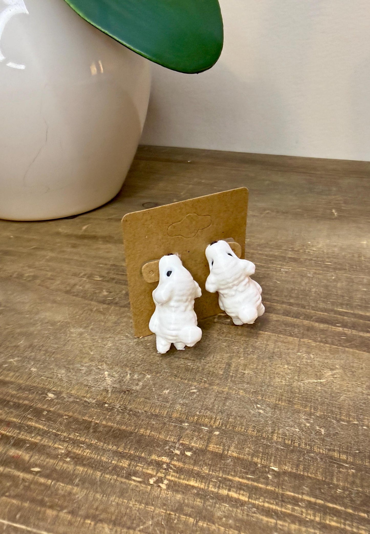 Fluffy White Dog Chomper Earrings | Cute Puppy Dangle Earrings | Dog Lover Gift | 3D Printed Animal Jewelry | Statement Earrings