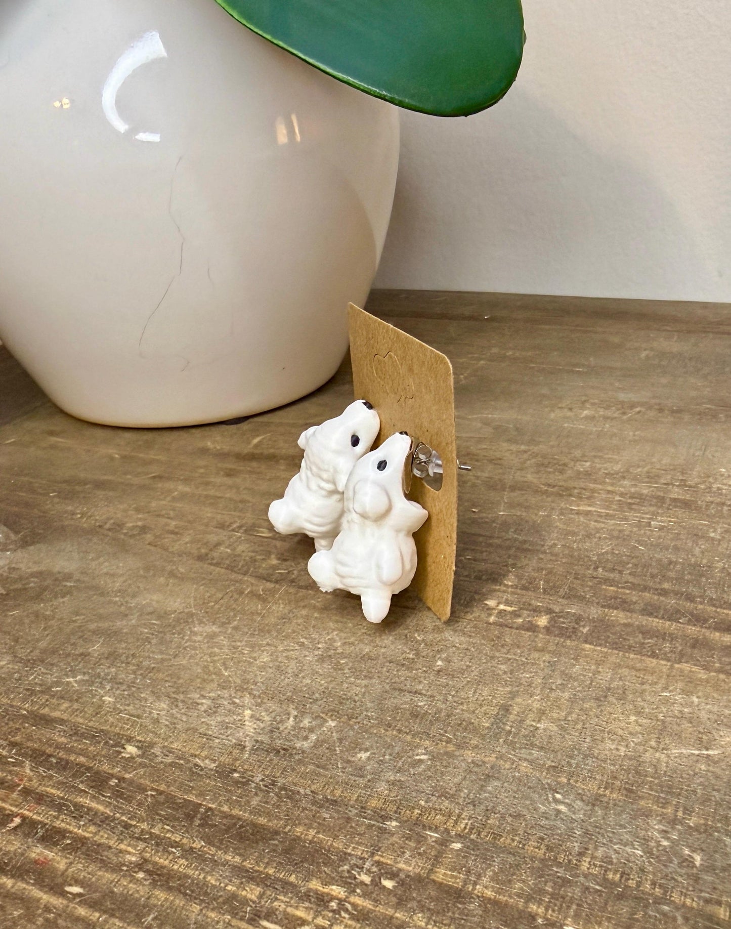 Fluffy White Dog Chomper Earrings | Cute Puppy Dangle Earrings | Dog Lover Gift | 3D Printed Animal Jewelry | Statement Earrings