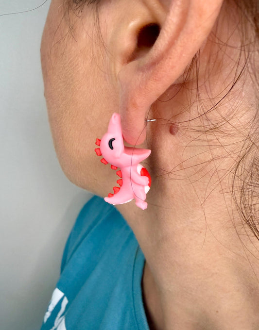 Heart Dragon Chomper Earrings | Pink Dragon Dangle Earrings | Cute Fantasy Animal Jewelry | 3D Printed Valentine Gift | Kawaii Accessory