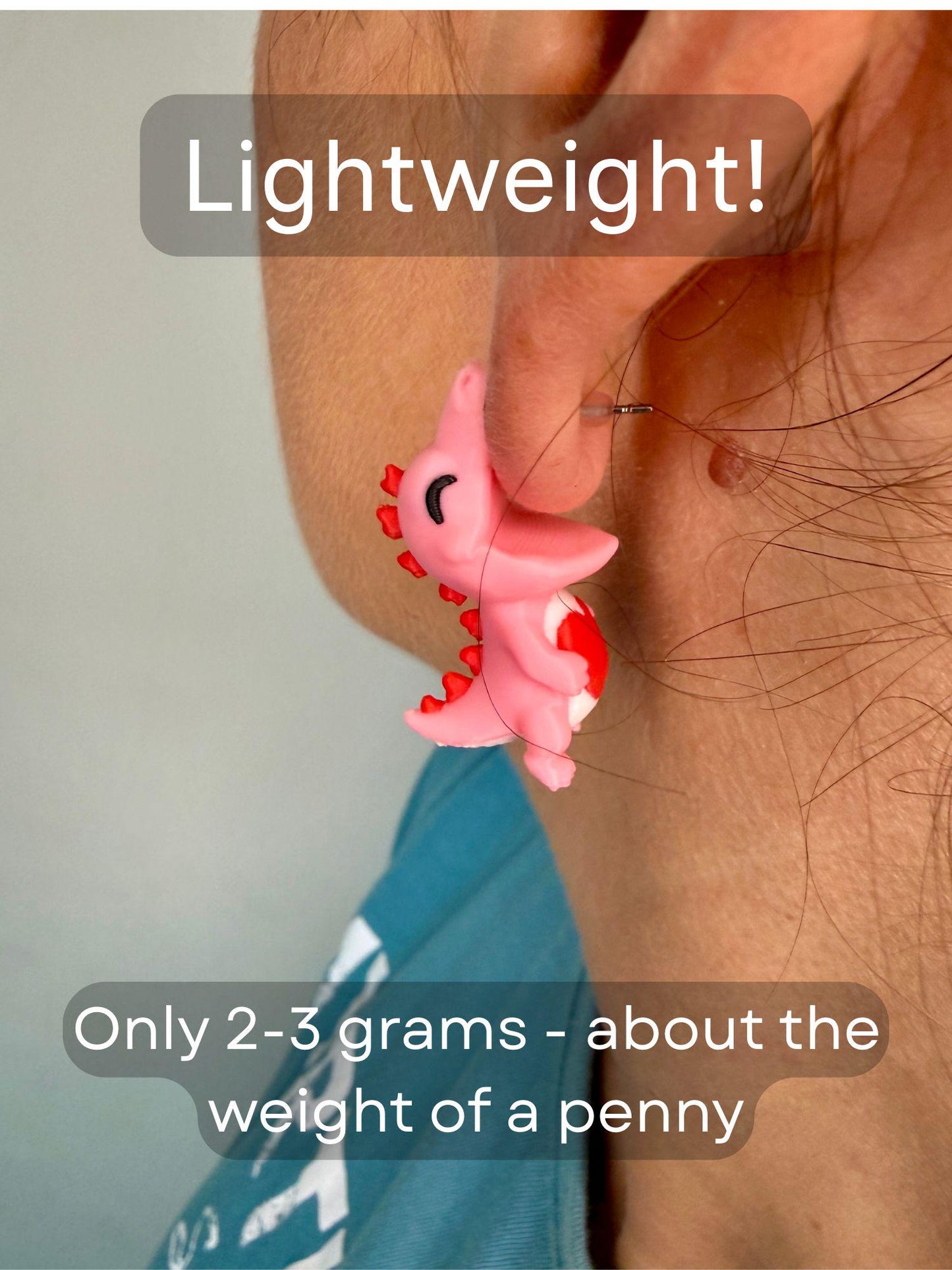 Heart Dragon Chomper Earrings | Pink Dragon Dangle Earrings | Cute Fantasy Animal Jewelry | 3D Printed Valentine Gift | Kawaii Accessory