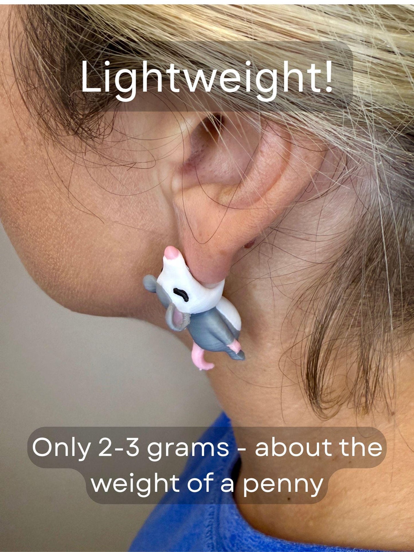 Possum Chomper Earrings | Funny Possum Earrings | 3D Printed Possum Jewelry | Opossum Earrings | Trash Cat Earrings | Quirky Animal Gift