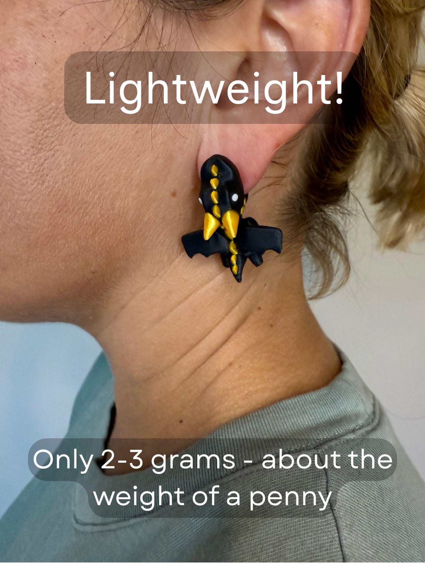 Dragon Chomper Earrings | Fantasy Jewelry | Mythical Creature Earrings | 3D Printed Dragon Gift | Statement Cosplay Earrings