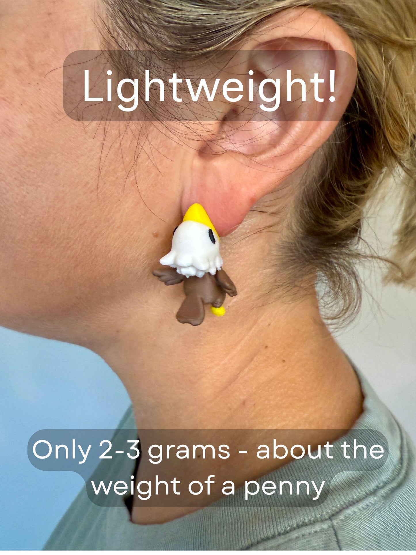Bald Eagle Chomper Earrings | Patriotic Animal Jewelry | 3D Printed Eagle Earrings | Wildlife Statement Earrings | Funny Bird Gift