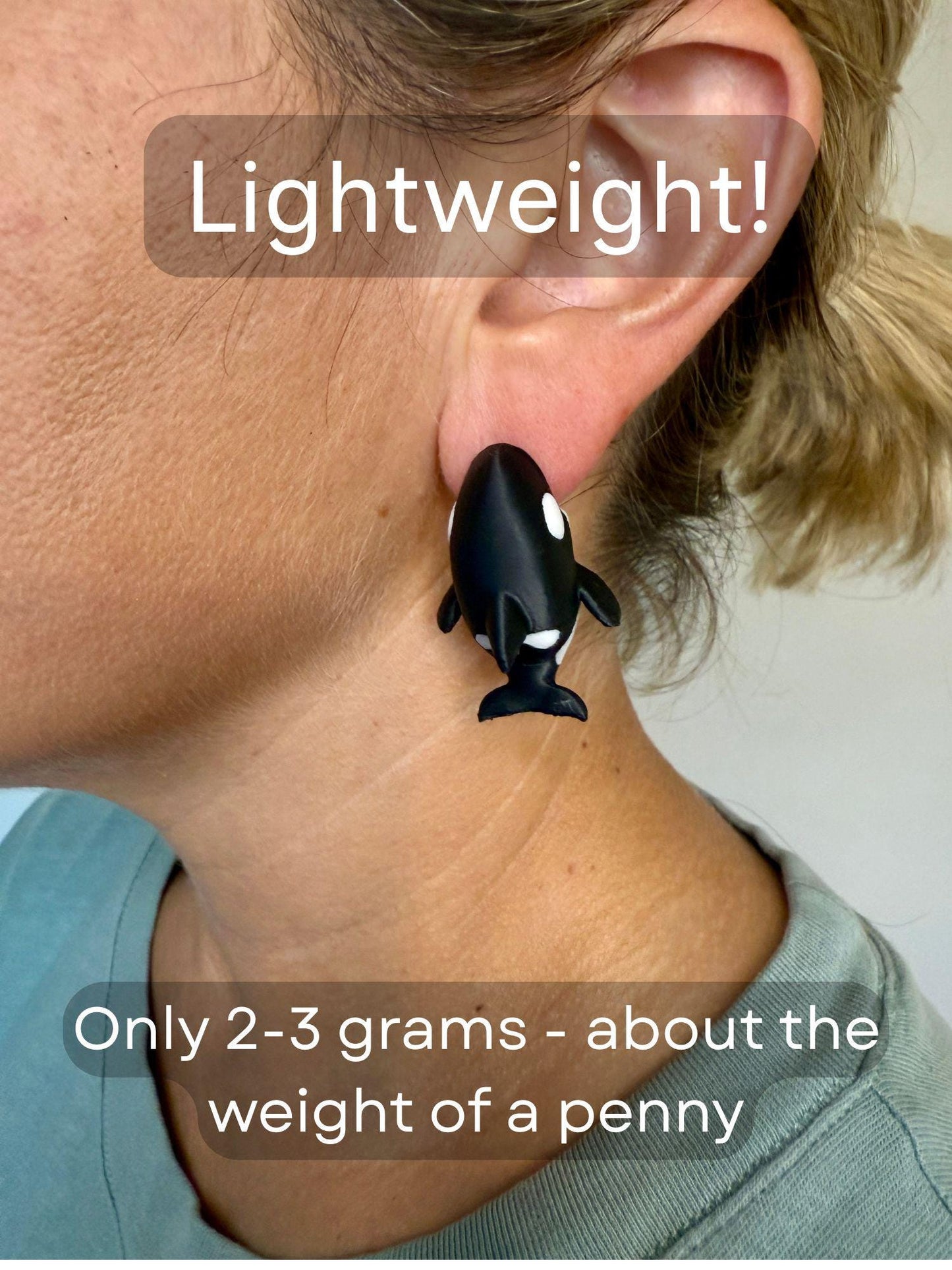 Killer Whale Chomper Earrings | Orca Earrings | Ocean Animal Jewelry | 3D Printed Whale Earrings | Marine Life Statement Gift