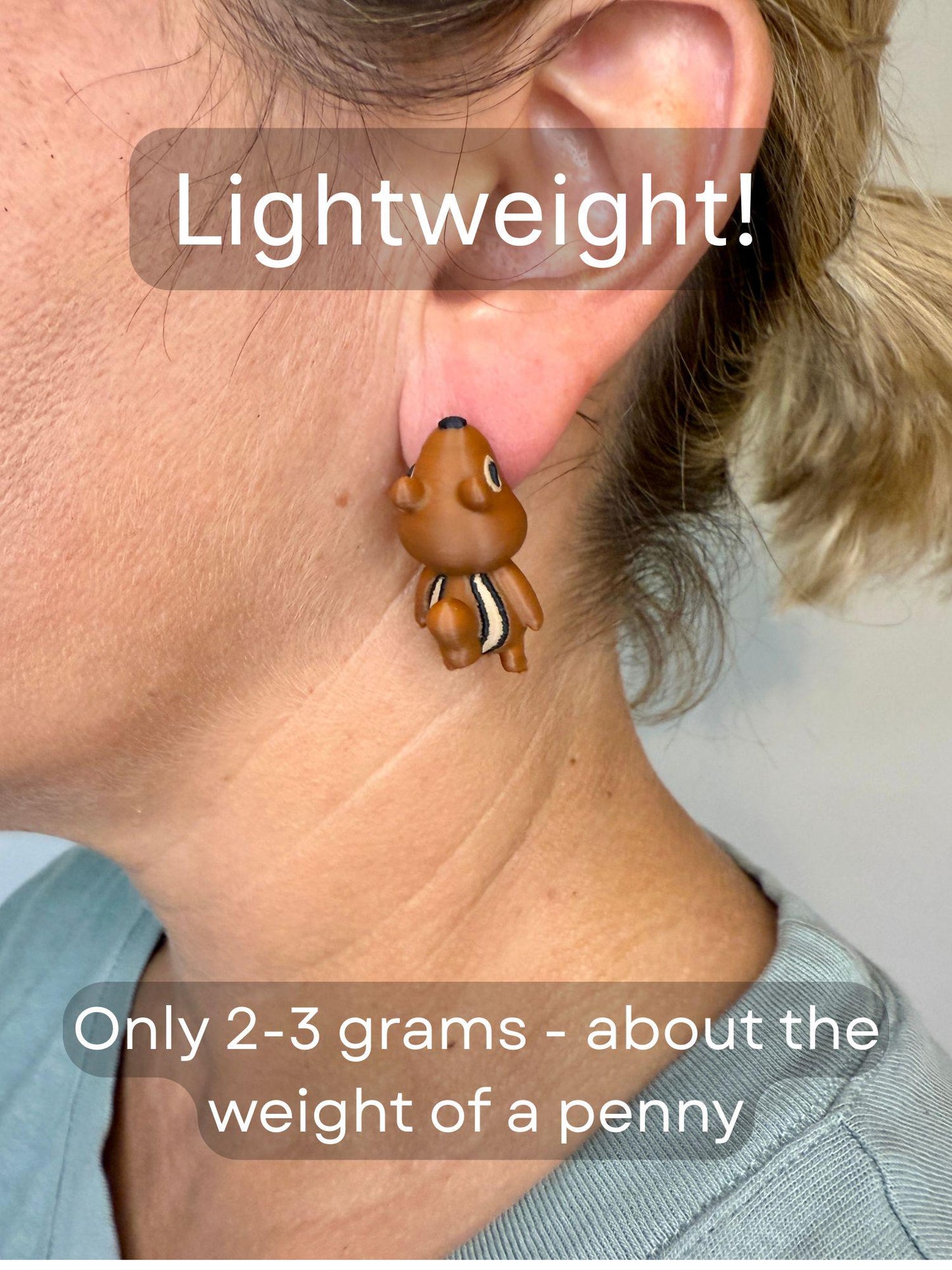 Chipmunk Chomper Earrings | Woodland Animal Earrings | Cute 3D Printed Jewelry | Funny Squirrel Earrings | Quirky Forest Gift