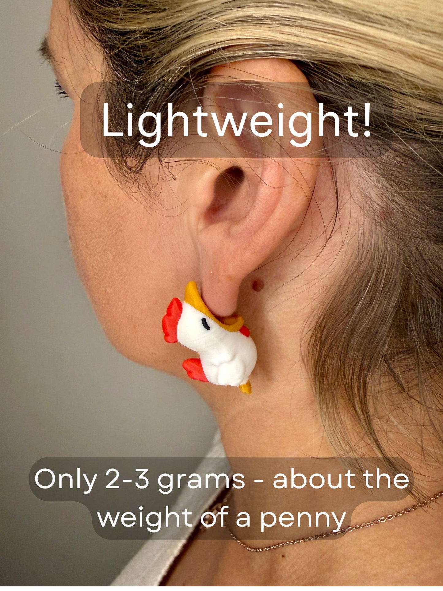 Chicken Chomper Earrings | 3D Printed Farm Animal Jewelry | Cute Chicken Earrings | Funny Barnyard Earrings | Quirky Animal Lover Gift