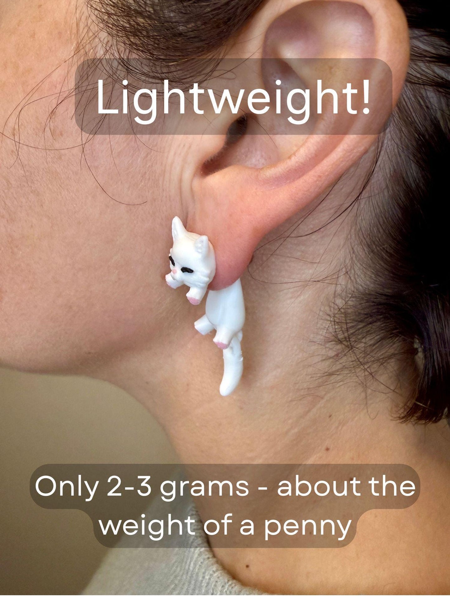 White Cat Dangle Earrings | Cute Cat Jewelry | Kawaii Cat Earrings | Cat Lover Gift | Lightweight Animal Dangles